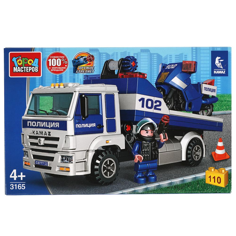KAMAZ конструктор камаз: ПОЛИЦЕЙСКИЙ ЭВАКУАТОР с мотоциклом, 110 дет. Город мастеров 3165-KK