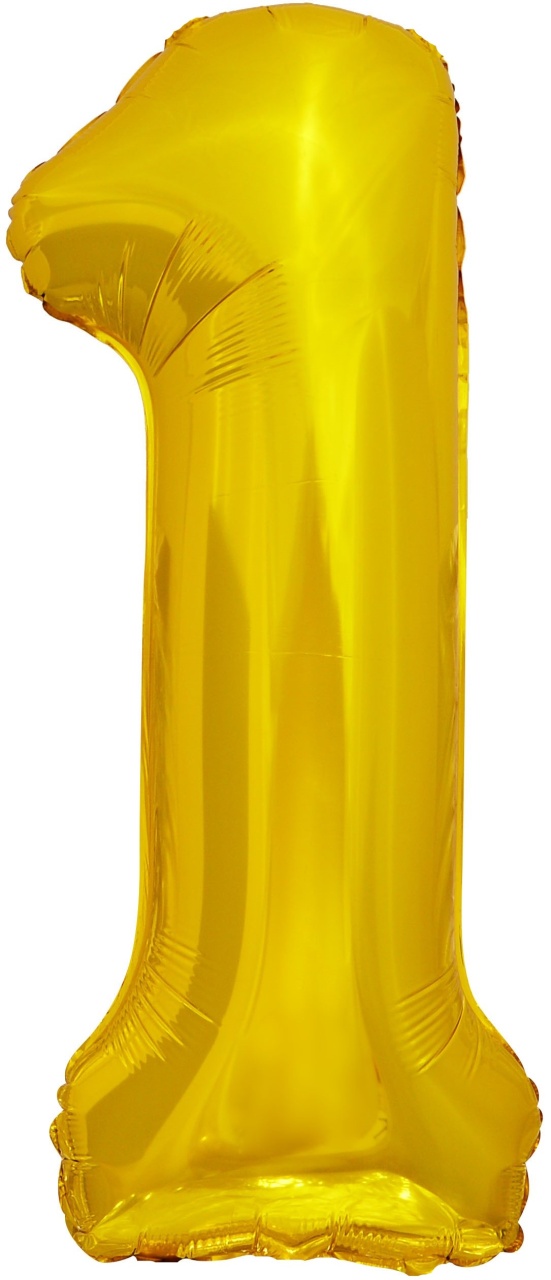 Шар (34''/86 см) Цифра, 1, ЭКО, Золото, 29681