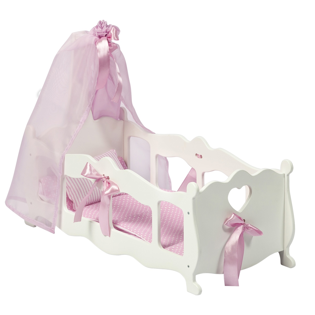 Кроватка (колыбелька) с постельным бельем и балдахином (коллекция Diamond princess" белая) 71519