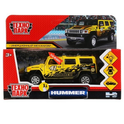 Машина металл свет-звук "hummer h2 спорт" 12см, инерц., желтый в кор. Технопарк HUM2-12SLSRT-YE