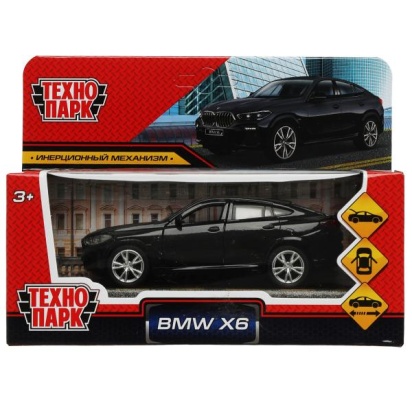 Машина металл BMW X6 длина 12 см, двери, багаж, инер, черный, кор. Технопарк X6-12-BK