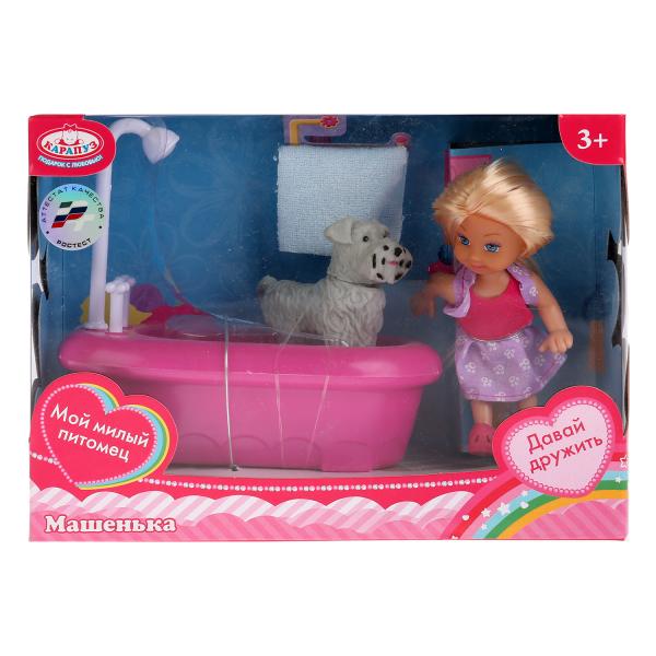 Кукла, ТМ Карапуз, Машенька 12см, в наборе ванна с душем, питомец, аксесс. MARY018X-RU