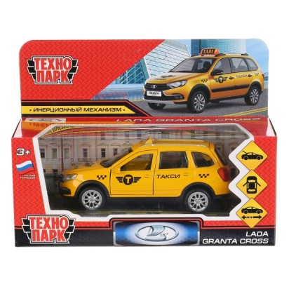 Машина металл "lada granta cross 2019 такси" 12см, инерц., желтый в кор. Технопарк GRANTACRS-12TAX-Y