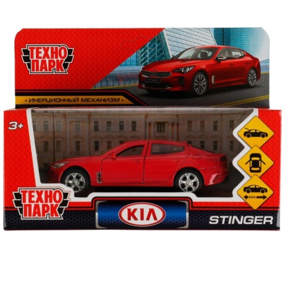 Машина металл KIA STINGER длина 12 см, двери, багаж., инерц, красный, кор. Технопарк , STINGER-12-RD