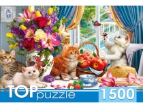TOPpuzzle. ПАЗЛЫ 1500 элементов. ХТП1500-1590 Милые котята в гостиной