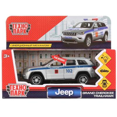 Машина металл свет-звук "jeep grand cherokee полиция" 12см, инерц., серебр. CHEROKEE-12SLPOL-SL