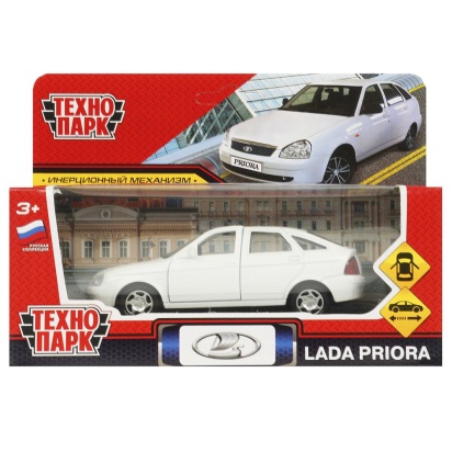 Машина металл LADA PRIORA 12 см, двери, багаж, инерц, белый, кор. Технопарк   PRIORA-12-WH
