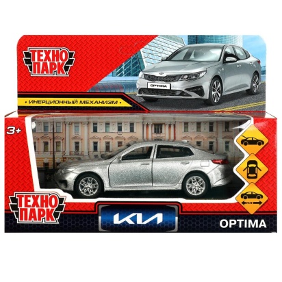 Машина металл KIA OPTIMA длина 12 см, двери, багаж, инерц, серебристый, кор. Технопарк OPTIMA-12-SR