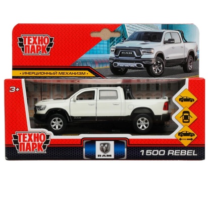 Машина металл DODGE RAM 1500 REBEL 13 см, двери, багаж, инер, белый, кор. Технопарк , RAM1500-13-WH