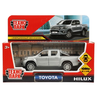 Машина металл TOYOTA HILUX 12 см, двери, инерц, серебристый, кор. Технопарк   HILUX-12-SR