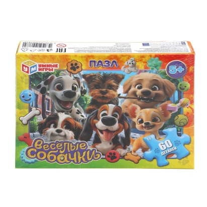 Весёлые собачки. Союзмультфильм. Пазлы классические 60 деталей. 190х141х35 мм. Умные игры   387343  