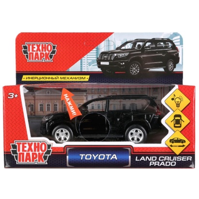 Машина металл свет-звук "TOYOTA PRADO"12см, откр. двери, инерц.,черный в кор. Технопарк PRADO-BK-SL