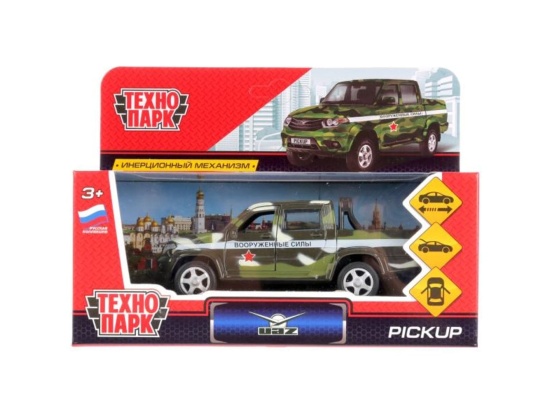 ТМ Технопарк. Машина металл "UAZ PICKUP ВОЕННЫЙ" 12см, открыв. двери, инерц. PICKUP-MIL