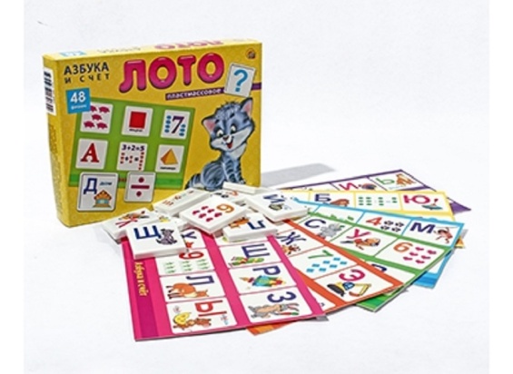 ЛОТО ПЛАСТИКОВОЕ 48 фишек. АЗБУКА И СЧЕТ (Арт. ИН-8084)