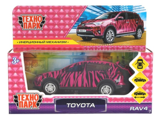 Машина металл TOYOTA RAV4 ДЛЯ ДЕВОЧЕК длина 12 см, двери, багаж, инерц, кор. Технопарк RAV4-12GRL-CO