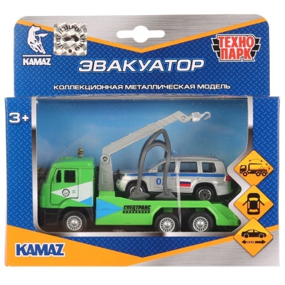 Машины металл Камаз эвакуатор 12см, инерц. +Toyota Land Cruiser 7,5см в кор. Технопарк SB-17-24-R-WB