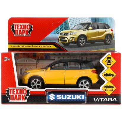 Машина металл SUZUKI VITARA S 2015 12 см, двери, багаж, инер, золотой, кор. Технопарк VITARA-12-GDBK