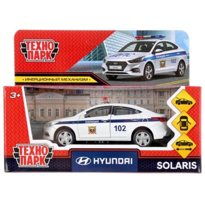 Машина металл "hyundai solaris полиция" 12см, откр.двери, инерц, белый в кор. SOLARIS2-12POL-WH