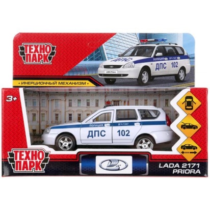 Машина металл LADA PRIORA ПОЛИЦИЯ 12 см, двери, багаж, инерц, белый, в кор. Технопарк PRIORAWAG-12PO