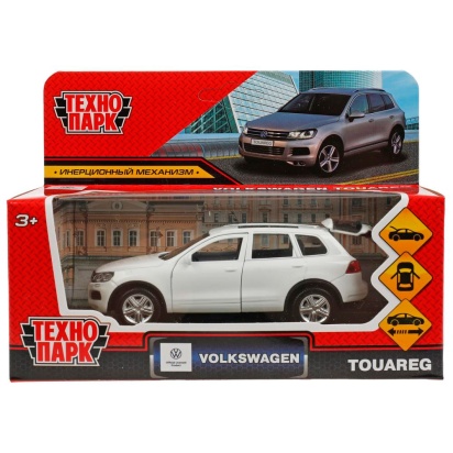 Машина металл VOLKSWAGEN TOUAREG 12 см, двери, багаж, инерц, белый, кор. Технопарк , TOUAREG-12-WH
