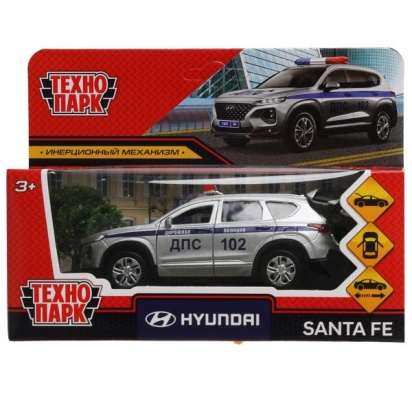 Машина металл HYUNDAI SANTAFE ПОЛИЦИЯ 12 см, двер, багаж, инер, серебр, кор. Технопарк SANTAFE2-12PO