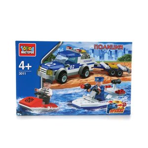 КОНСТРУКТОР "ГОРОД МАСТЕРОВ" ПОЛИЦИЯ: ПИКАП С ЛОДКОЙ, С ФИГУРКАМИ, KK-3011-R