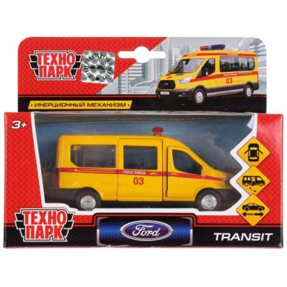 Машина металл FORD Transit скорая 12см, открыв. двери, инерц. в кор. Технопарк, SB-18-18-A-Y-WB