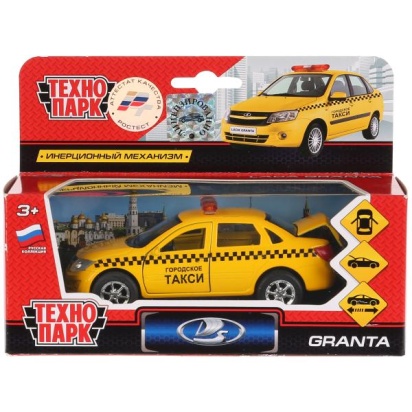Машина металл LADA granta ТАКСИ, 12 см., двери, багаж., инерц., кор. Технопарк SB-16-41-T