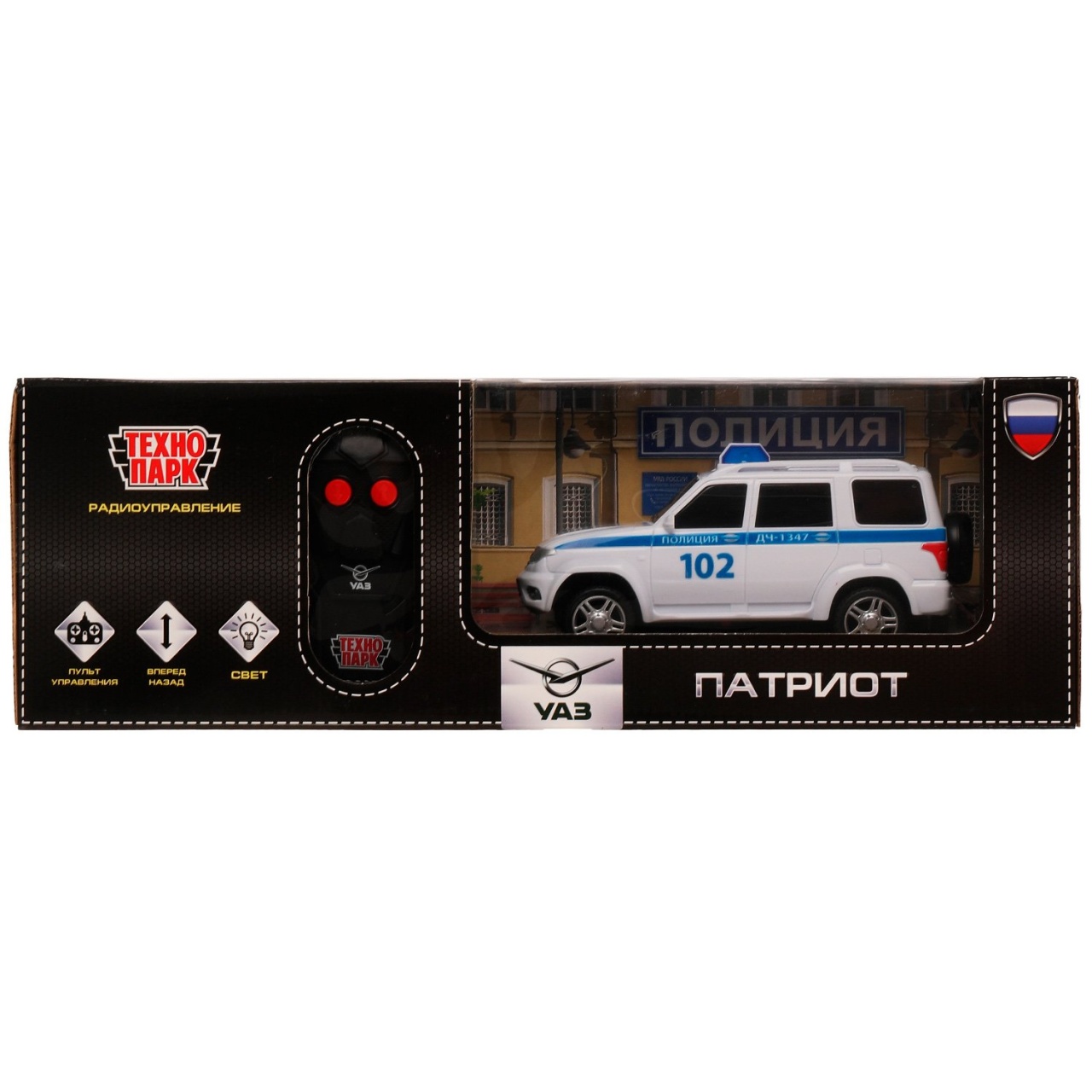 Машина р/у УАЗ ПАТРИОТ ПОЛИЦИЯ 15,5 см, свет, белый, кор. Технопарк PATRIOT-15RCPOL-WH