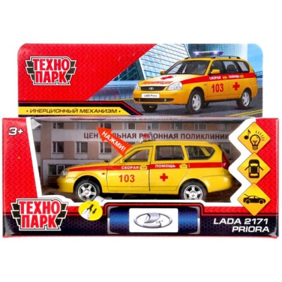 Машина металл свет-звук LADA PRIORA РЕАНИМАЦИЯ 12 см, двери, багаж, в кор. PRIORAWAG-12SLAMB-YE