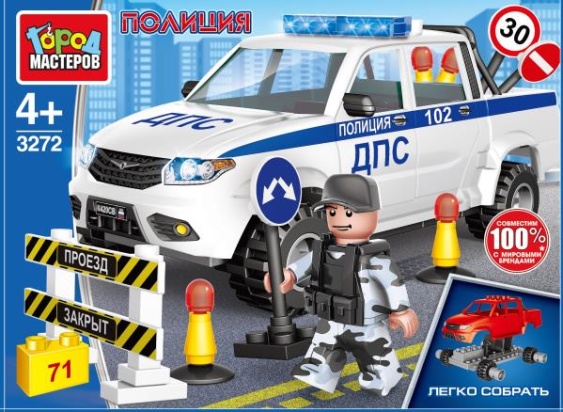 Конструктор UAZ PICKUP патруль ДПС, 71 дет. Город мастеров  SB-3272