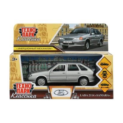 Машина металл LADA-2114 "SAMARA" 12 см, двери, багаж, инерц, серебрист, кор. Технопарк   2114-12-SR