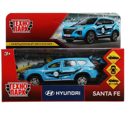 Машина металл HYUNDAI sport 12 см, двер, багаж, инерц, голубой, кор. Технопарк   SANTAFE2-12SRT-BU