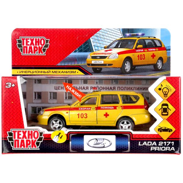 Машина металл свет-звук LADA PRIORA РЕАНИМАЦИЯ 12 см, двери, багаж, в кор. PRIORAWAG-12SLAMB-YE