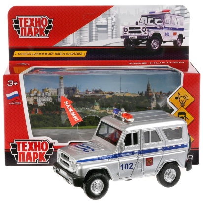 Машина металл "UAZ HUNTER ПОЛИЦИЯ" 12см, свет+звук, открыв. двери, инерц. HUNTER-P-SL