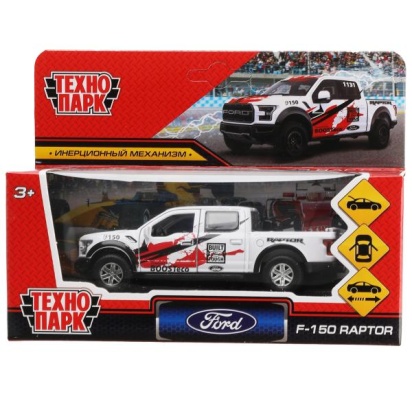 Машина металл FORD F150 RAPTOR СПОРТ 12 см, двери, багаж, инерц, белый, кор. Технопарк F150RAP-12SRT