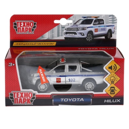 ТМ Технопарк. Машина металл "TOYOTA HILUX ПОЛИЦИЯ", длина 12см, свет+звук,инерц. в кор., FY6118P-SL