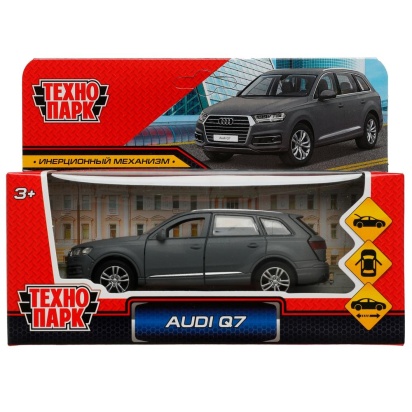 Машина металл AUDI Q7 МАТОВЫЙ длина 12 см, двер, багаж, инерц, серый, кор. Технопарк , Q7-12MAT-GY