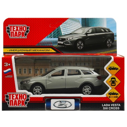 Машина металл LADA VESTA SW CROSS 12 см, двери, багаж, серый, кор. Технопарк   VESTA-CROSS-GY