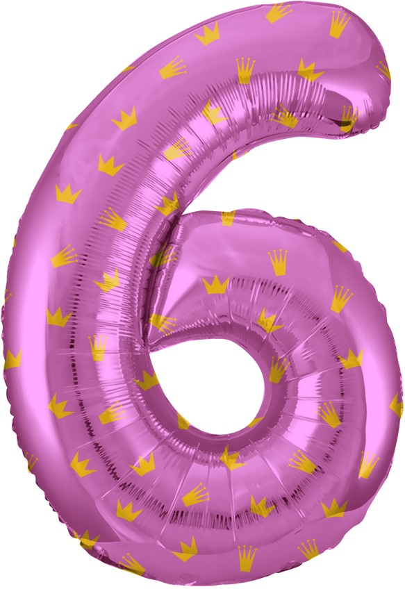Шар (34''/86 см) Цифра, 6 Золотые короны, Розовый, 1 шт.  131106