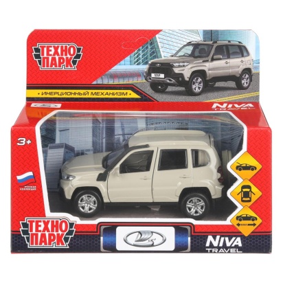 Машина металл LADA NIVA travel 12 см, двери, инерц, бежевый, кор. Технопарк   NIVATRAVEL-12-BG