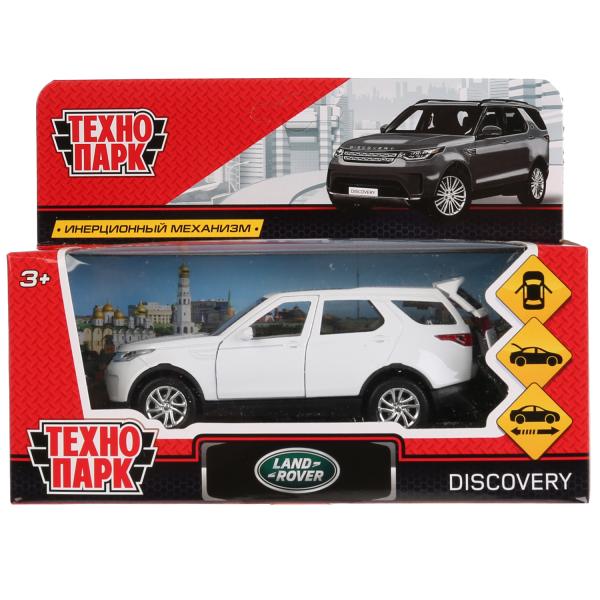 Машина металл LAND ROVER DISCOVERY 12см, открыв. двери, инерц, белый, в кор. Технопарк, DISCOVERY-WT