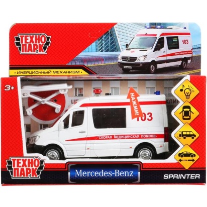 Машина "mercedes-benz sprinter скорая" 14см, открыв. двери, инерц. в кор Технопарк SPRINTERVAN-14AMB