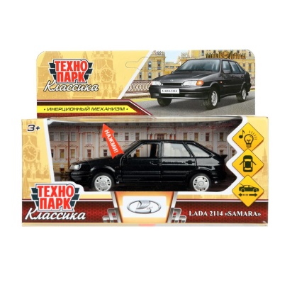 Машина металл свет-звук LADA 2114"самара",12см,откр дв,баг,инер,черный,  2114-12SL-BK