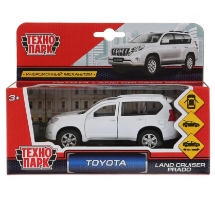 Машина металл TOYOTA PRADO длина 12 см, двери, багаж, инерц, белый, кор. Технопарк PRADO-WH