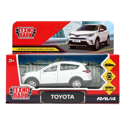 Машина металл TOYOTA RAV4 длина 12 см, двери, багаж, инерц, белый, кор. Технопарк   RAV4-WH-WOD