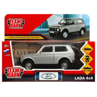 Машина металл LADA 4x4 12 см, двери, багаж, инерц, серебристый, кор. Технопарк   LADA4X4-12-SR