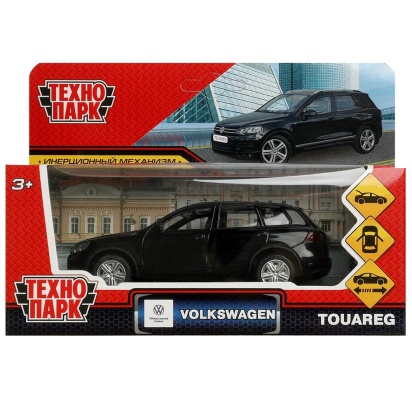 Машина металл VOLKSWAGEN TOUAREG 12 см, двери, багаж, инерц, черный , кор. Технопарк TOUAREG-12-BK