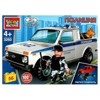 Конструктор LADA 4х4 пикап:полиция, 56 дет. (легко собрать) Город мастеров 3260-CY
