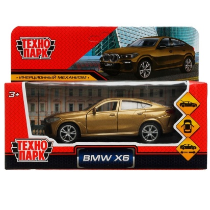 Машина металл BMW X6 длина 12 см, двери, багаж, инер, бежевый, кор. Технопарк , X6-12MAT-BG